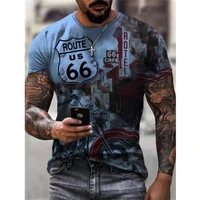 summer short sleeved t shirt 66 american road 3dt shirt sweat absorbent breathable top o neck t shirt male large size shirt