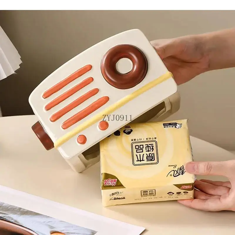 Ceramic Radio Tissue Box Desktop Cute Removable Napkin Paper Boxes Household Tissues Storage Container |