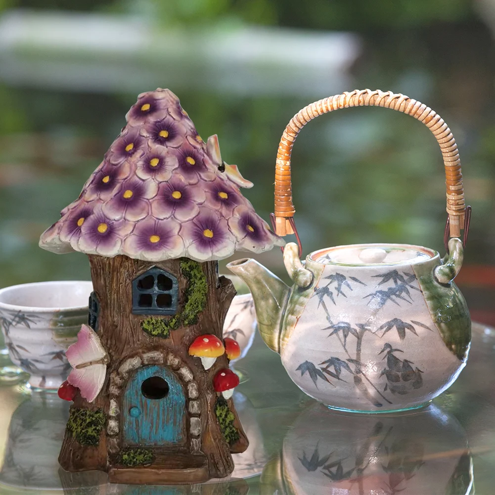 

Fairy Garden House With Solar Light Outdoor Statue Miniature Cute Mushroom Yard