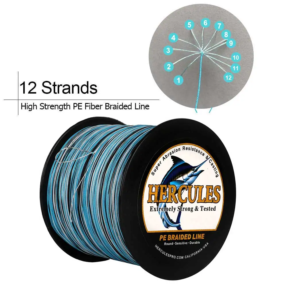 Плетеная леска Hercules 12 нитей мультифиламентная полиэтиленовая от 10 до 420 фунтов
