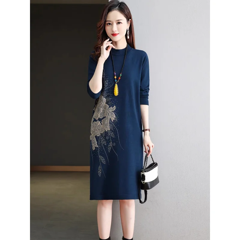 

Новинка 2023, модное вязаное платье, женское осенне-зимнее теплое кашемировое платье, Корейская версия, свободное платье-свитер, платья