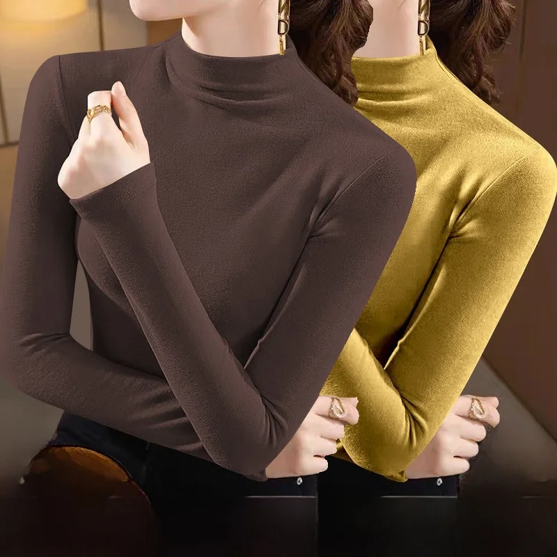 Dralon Ankela Red Half-high Collar Bottoming Shirt Women Inner wear Autumn and Winter New Slim fit Outer Wear Long sleeves Sh...