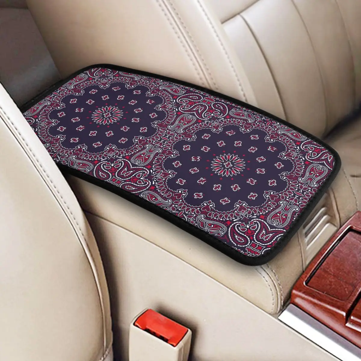 

32x19cm Universal Car Arm Rest Cover Mat Leather Blue Red Bandana Center Handle Box Pad Cushion Auto Interior Storage