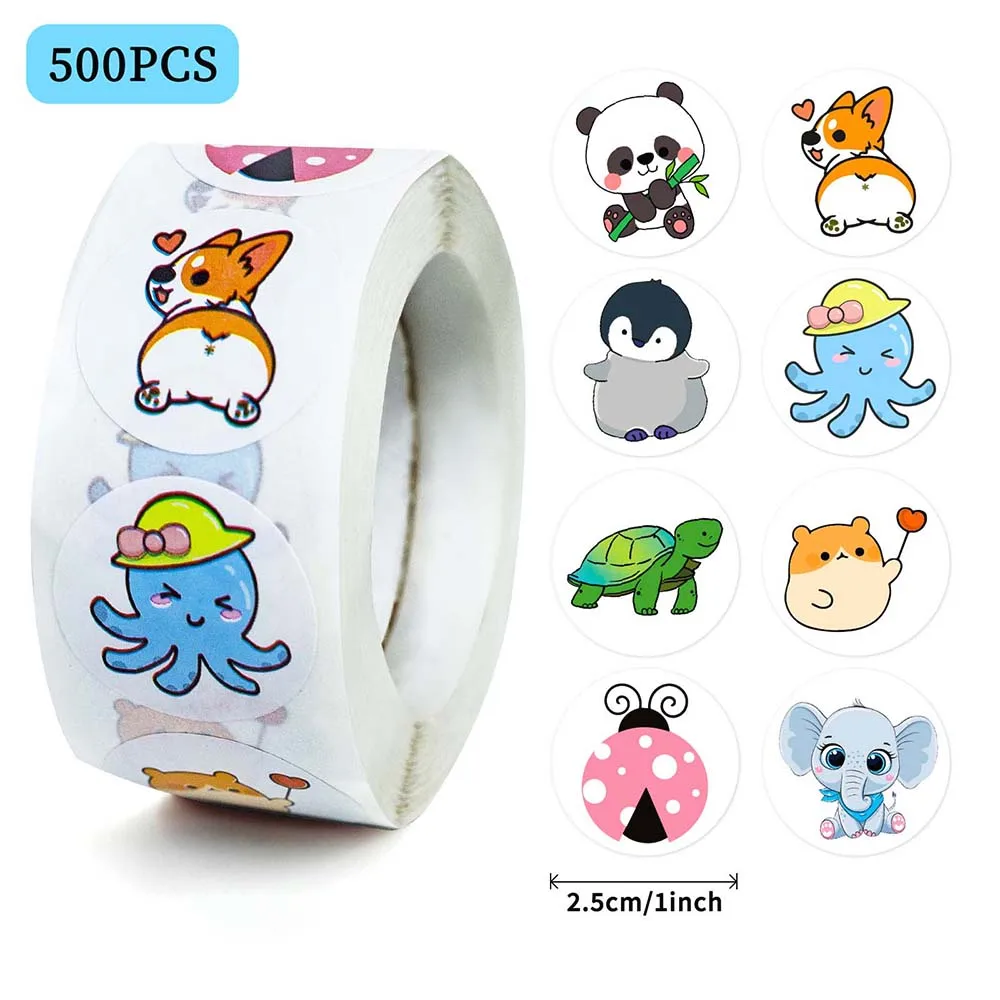 

500Pcs/Roll Cartoon Cute Animal Varied Label Stickers Pack for Kids Scrapbooking Helmet Phone Decoration Graffiti Sticker Decals