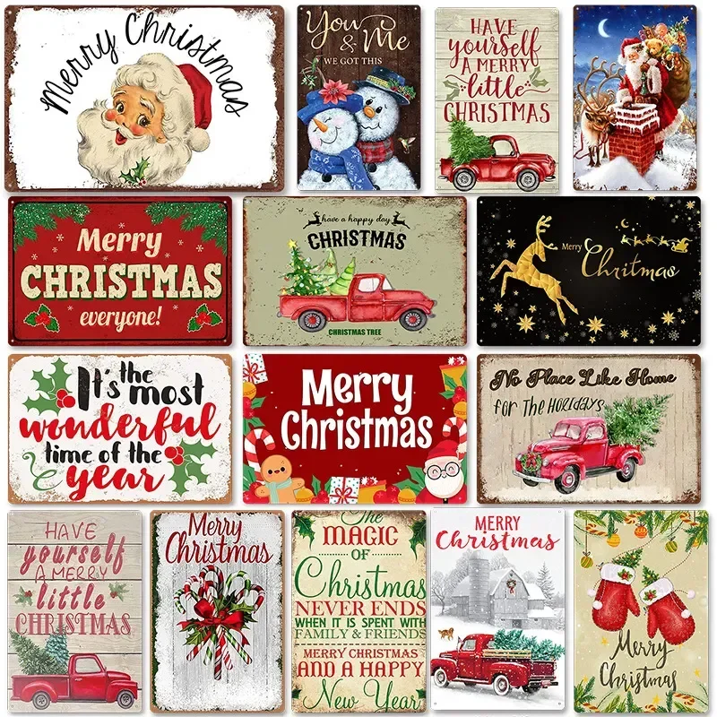 

Home Wall Christmas Merry Christmas Atmosphere Decorative Metal Sign Painting Tin Paintings Living Room Decor Size 20X30cm