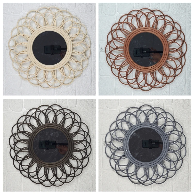 

40cm Rattan Dressing Mirror Innovative Art Decor Round Makeup Mirrors Bathroom Bedroom Wall Hanging Mirror Photo Props