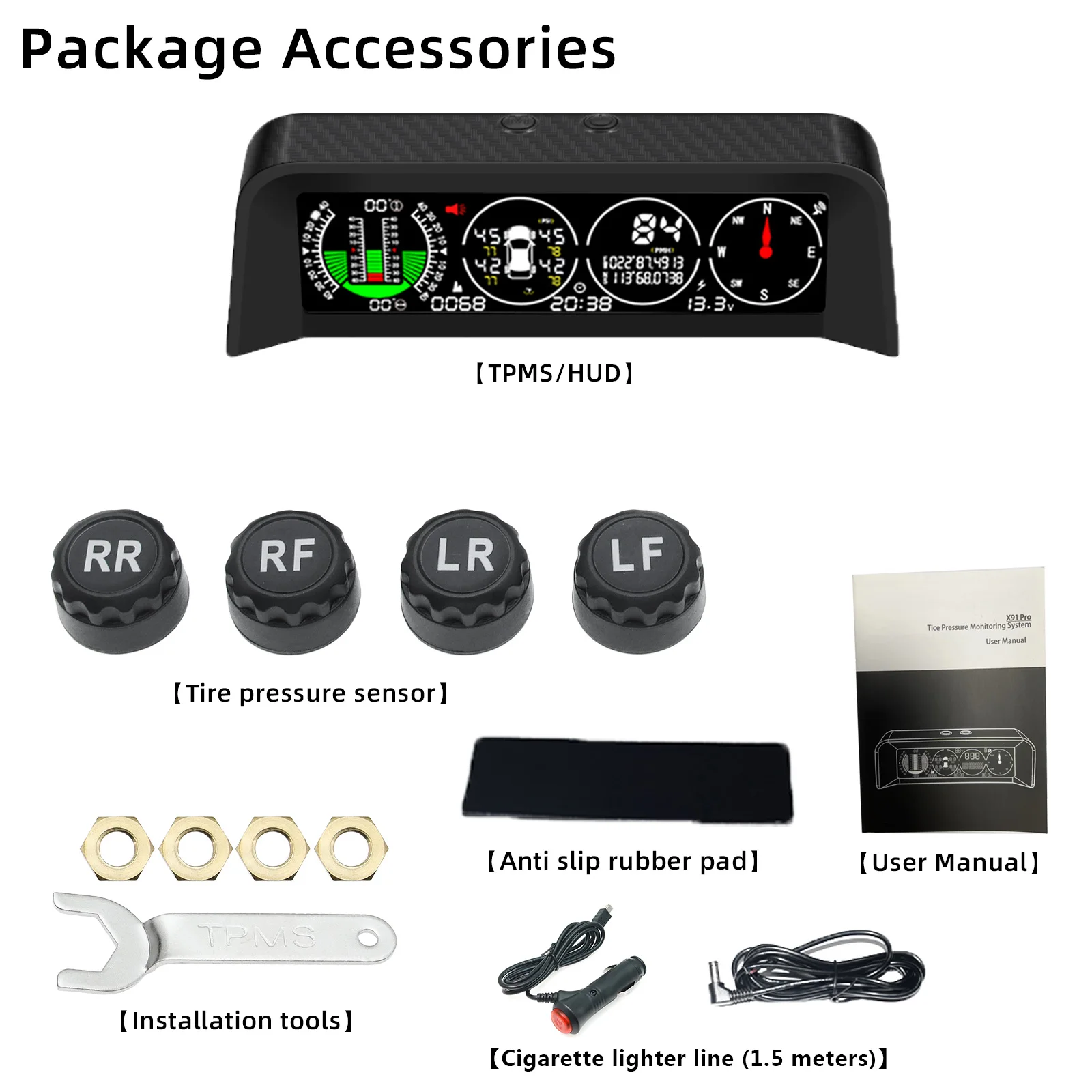 

Автомобильный GPS-дисплей HUD 4 в 1, датчик давления в шинах TPMS, спидометр, измеритель наклона, инклинометр, сигнализация превышения скорости, компас