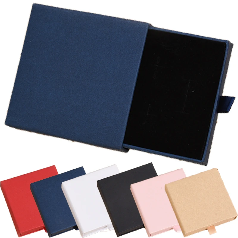 

Jewelry Display Storage Box Thick Kraft Paper Drawer Showcase Necklace Ring Packaging Holder Gift Organizer Case With Sponge