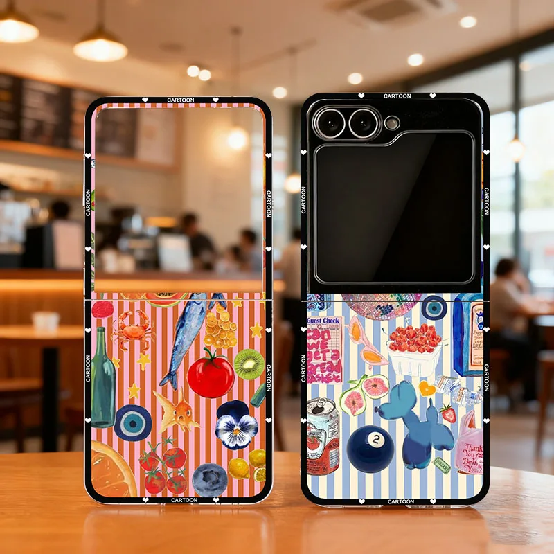 Фото Чехол для телефона Ocean Wine Glass Lemon Fish Striped для Samsung Galaxy Z Flip 7 6 3 4, прозрачный жесткий складной чехол в корейском стиле INS для Z Flip5 №1