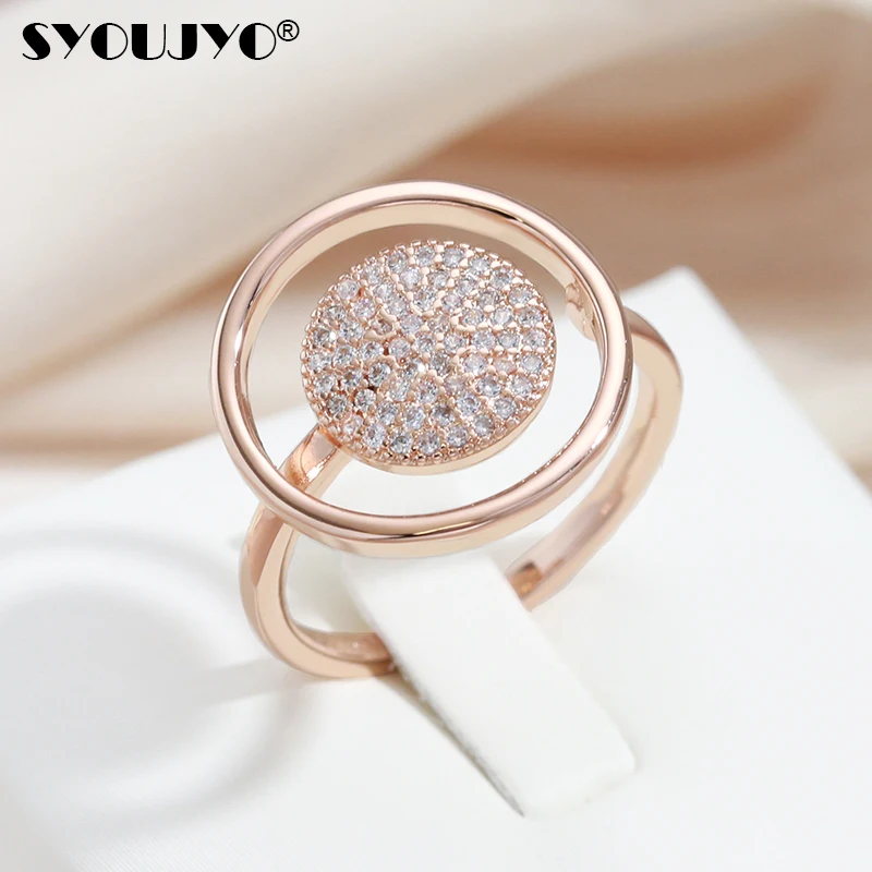 SYOUJYO Natural Zircon Full Paved Women's Ring 585 Rose Golden Unique Luxury Design Bride Wedding Jewelry Best Gift For Girls