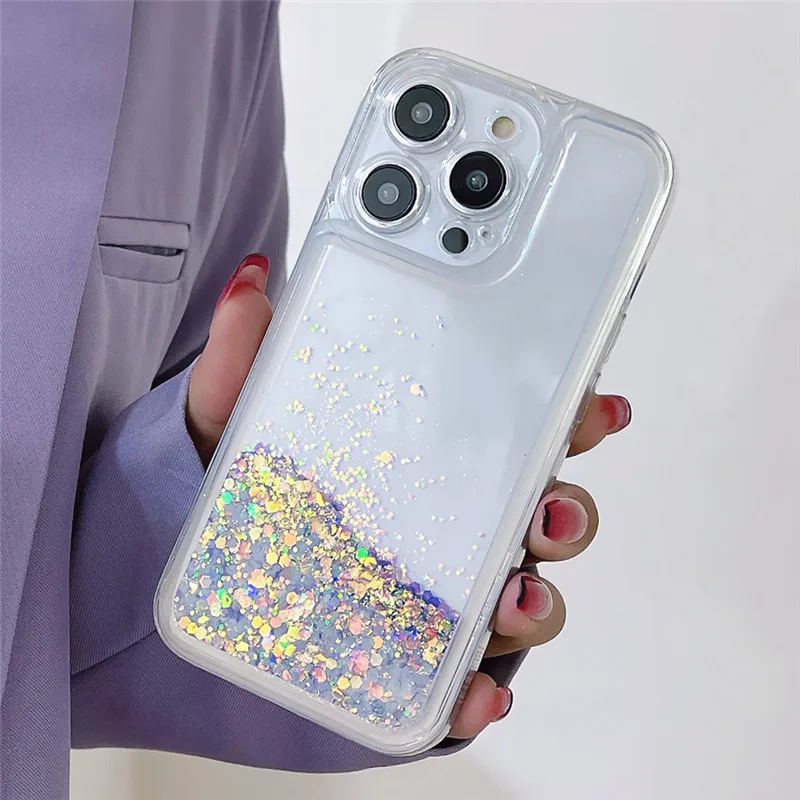 

Glow Dark Luminous Glitter Liquid Neon Sand Phone Case For iPhone 14Pro Max 11 13 12 Pro Max Bling Sequins Quicksand Clear Cover