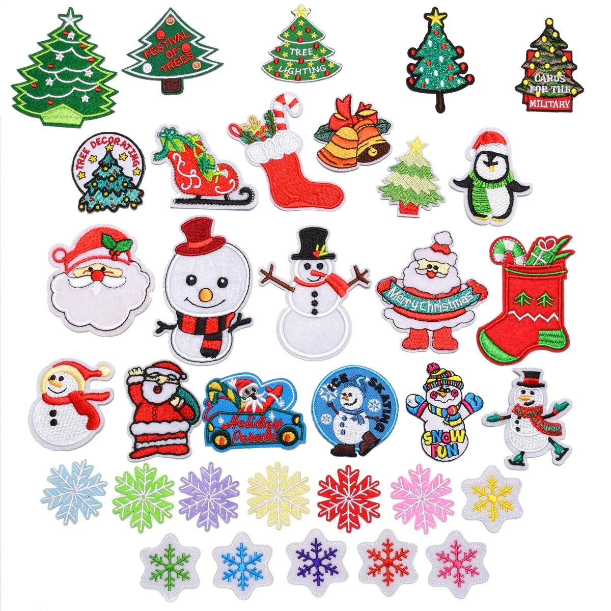 

34Pcs/set Christmas snowflake christmas tree snowman series DIY Ironing Embroidered Patches For Hat Clothes Sew Applique Decor