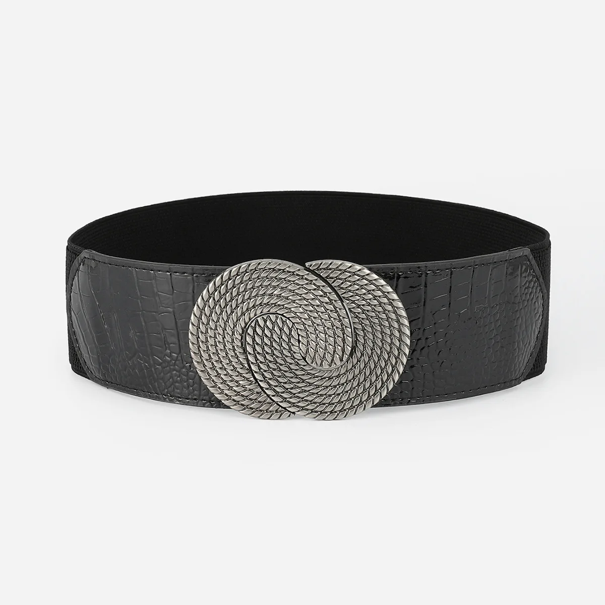 

dubble ring circle buckle European and American retro pattern symmetrical buckle 6cm wide belt high elastic waist seal women