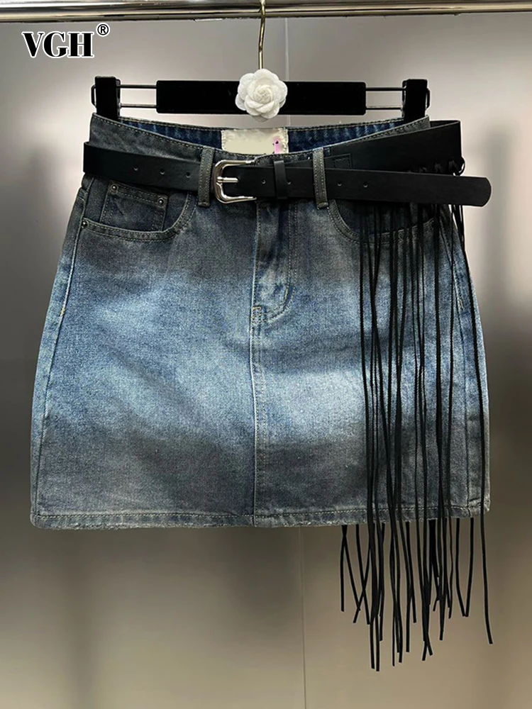 

Женская джинсовая мини-юбка VGH, облегающая юбка в стиле пэчворк с высокой талией, трапециевидной формы