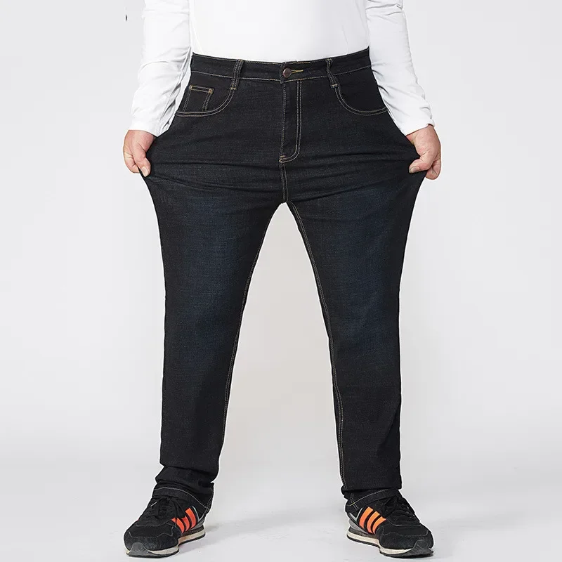 Летние джинсы больших размеров мужские очень эластичные свободные джинсовые