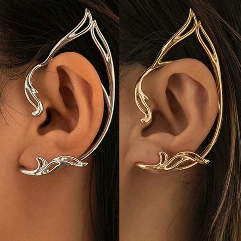 

2023 New Fashion Hollow Cat Ear Contour Ear Clip Punk Gothic Without Pierced Ear Hook Ear Cuff Wrap Stud Clip Earrings