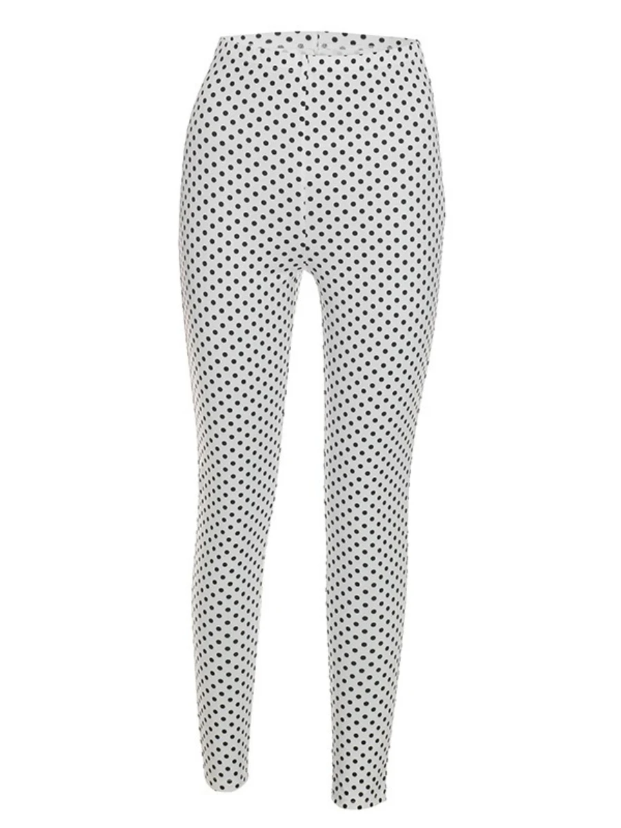 Комплект Foamlina Retro Polka Dot: укороченный топ с воротником-стойкой на молнии и длинными рукавами, а также эластичные облегающие брюки, 2 предмета, для женщин (art.: 3920dc6da74ff) - 3920dc6da74ff