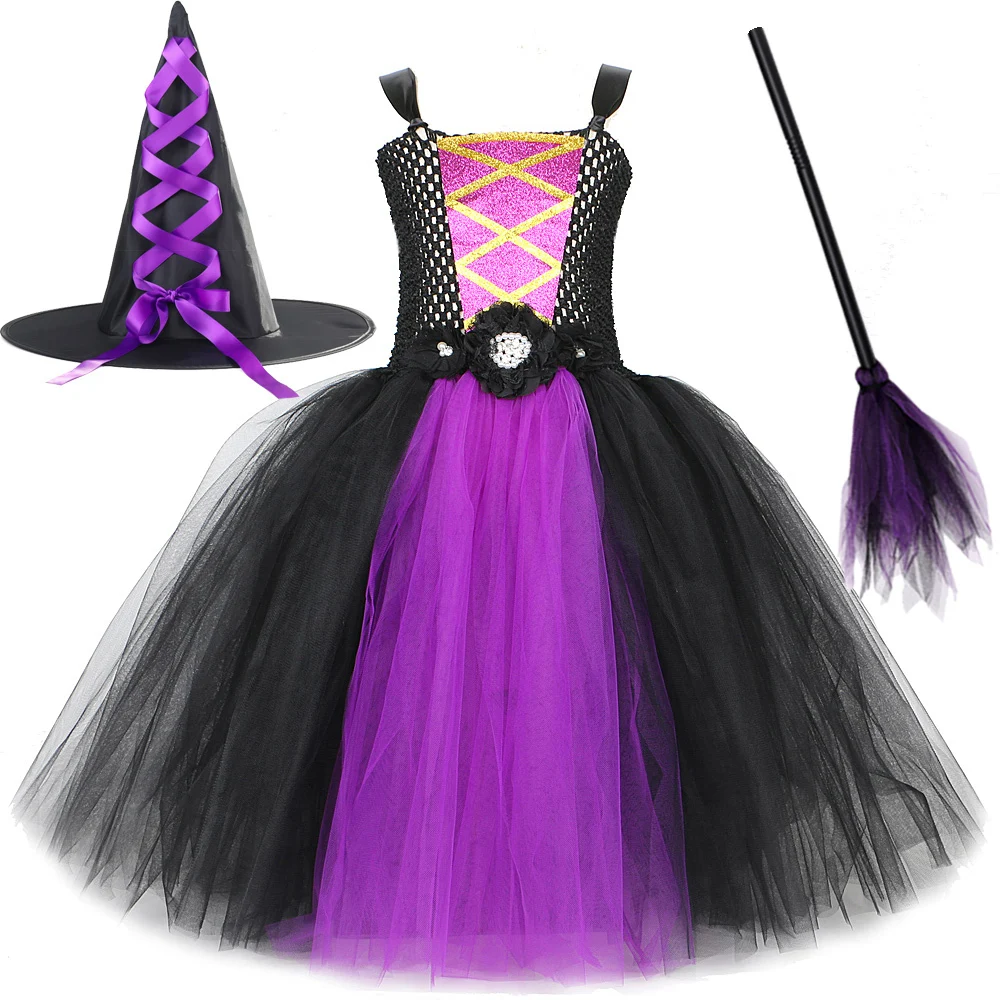 Костюмы ведьмы на Хэллоуин для девочек длинное платье-пачка Малефисента с