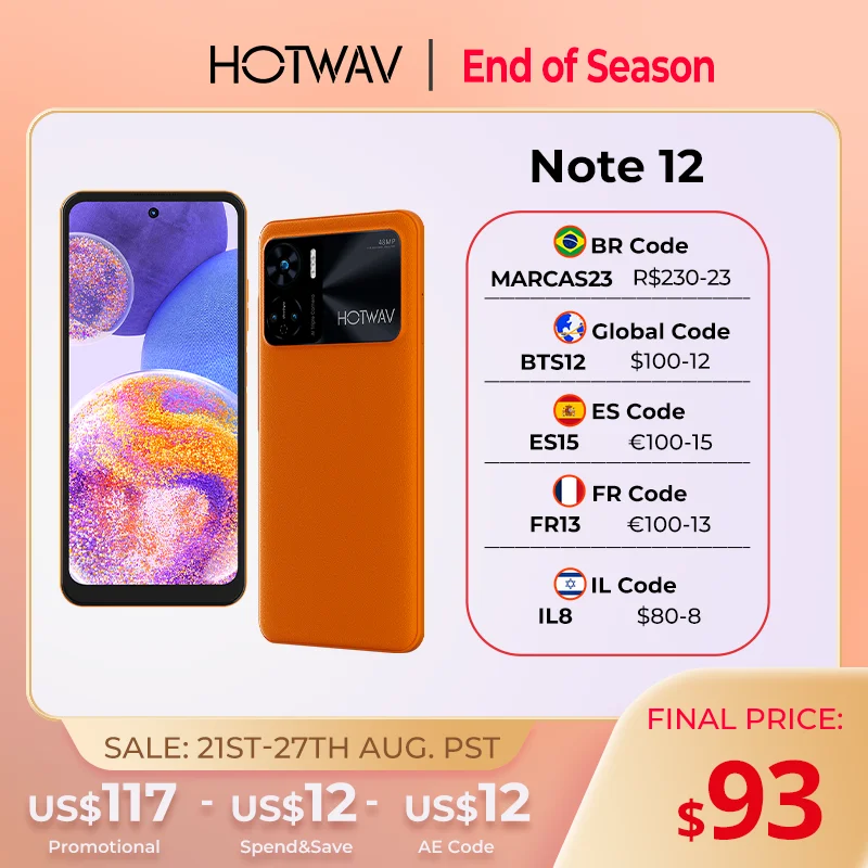 HOTWAV Note 12 смартфон с 5,5-дюймовым дисплеем, восьмиядерным процессором, ОЗУ 8 Гб, ПЗУ 6,8 ГБ, 48 МП, 128 мАч