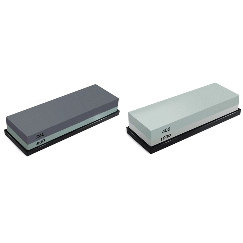 

2Set Whetstone 2-IN-1 Sharpening Stone 240/800/400/1000 Grit Waterstone Knife Sharpener, Rubber Stone Holder Included
