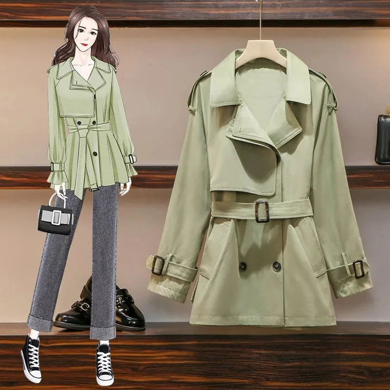 

2022 Spring And Autumn New British Style Fashion Windbreaker Women's Belf Waist And Thin All-Match Short Trench Coat Women Jacke