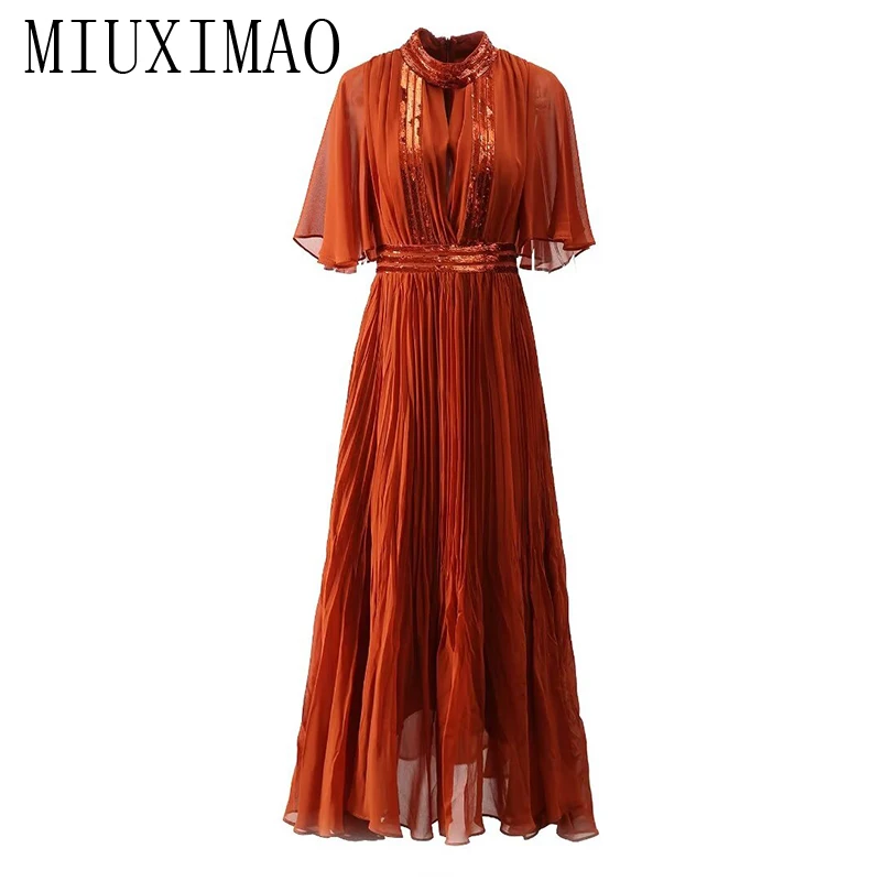 Платье MIUXIMAO женское с круглым вырезом Элегантное Длинное приталенное однотонное