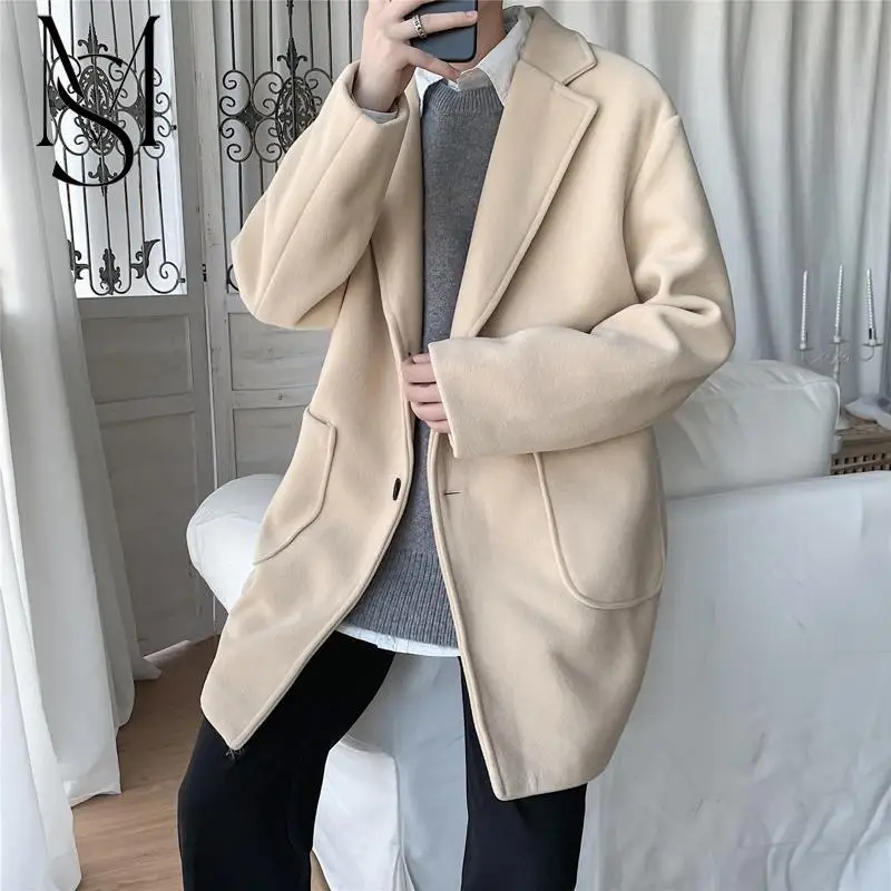 

MS Woolen coat men's medium and long windbreaker winter loose size fat port fashion business fashion cloth coat man