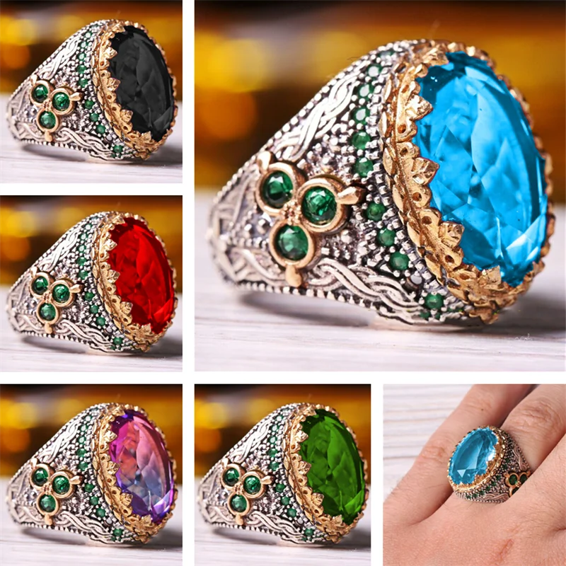 

New Style Inlaid Emerald Men's Luxury Ring Personalized Retro Ring Attend Banquet Party Jewelry