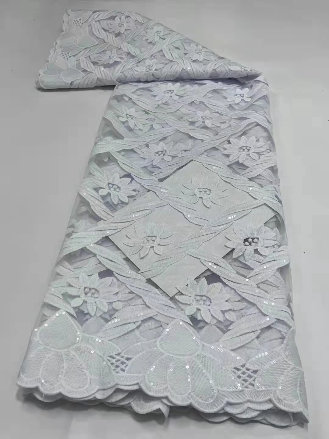 

African Embroidered Mesh Fabric High Quality Nigerian Lace Fabric Latest French Ankara Net Lace With Sequins For Wedding 5yards