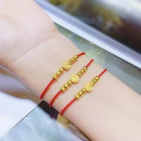 1pcs pure 24k 999 yellow gold women lucky flower beads knitted bracelet