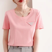 summer new 100 mercerized cotton thin t shirt womens short sleeved top design sense niche solid color thin bottoming shirt