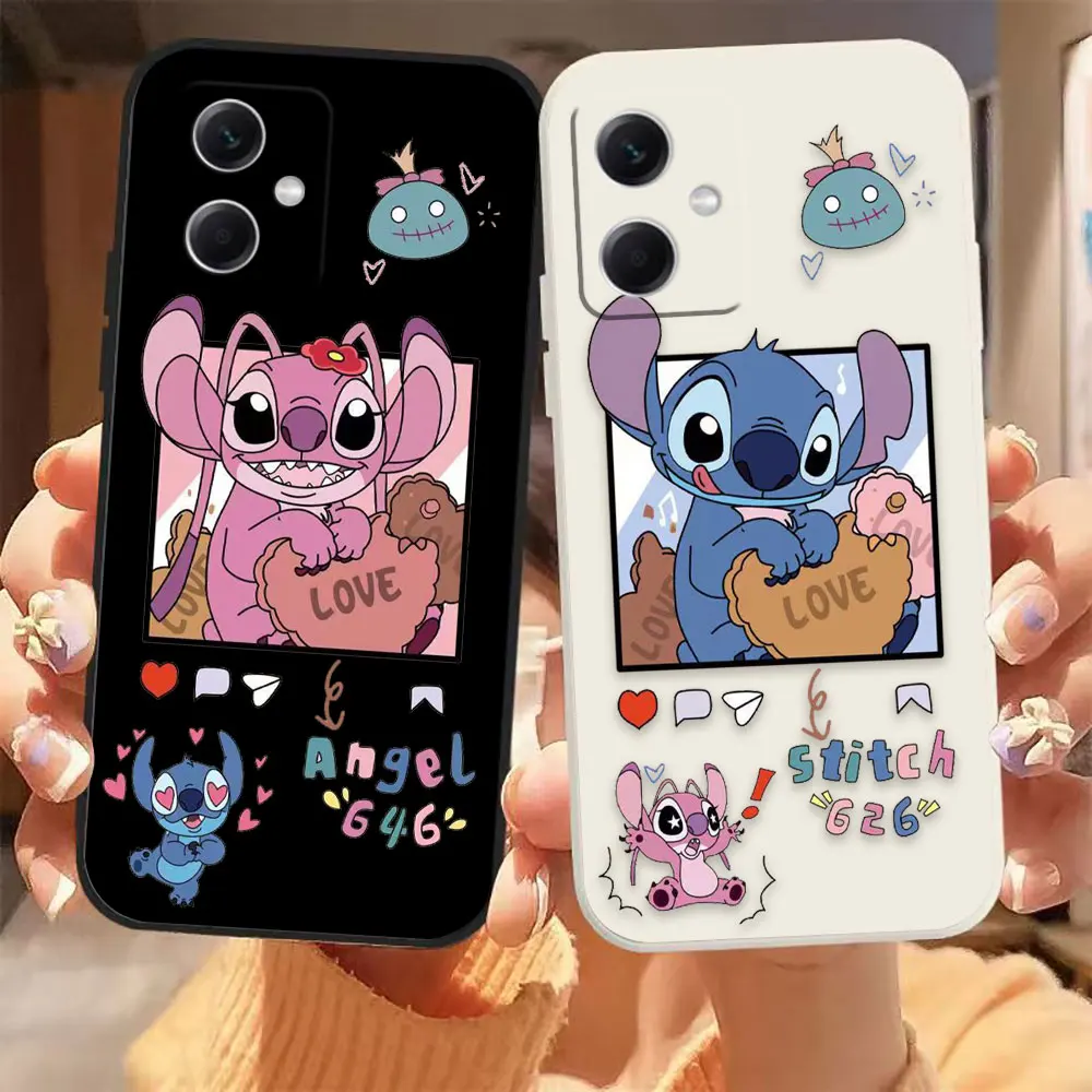 

Cute Angel Lilo & Stitch Phone Case For Redmi Note 12 11 11T 11R 11E 11S 10 9 9S 8 7 7S PRO PLUS 4G 5G Colour Liquid Case Fundas
