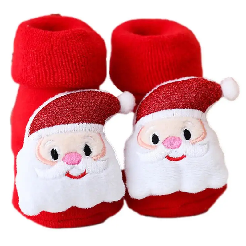 

Детские Мультяшные мягкие носки-тапочки с Санта-Клаусом, зимние теплые Нескользящие Праздничные рождественские носки для маленьких мальчиков и девочек