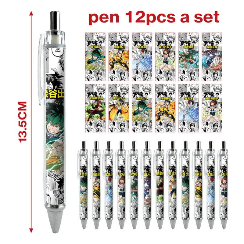 

12-Piece My Hero Academia Ballpoint Pens Retractable Cute Ball Pen School Office Writing Supplies Stationery Gift