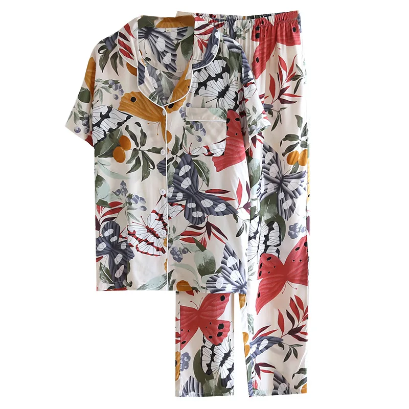 

Пижама женская хлопковая с коротким рукавом, тонкий простой комплект, удобная Пижама с цветочным принтом для дома, на лето
