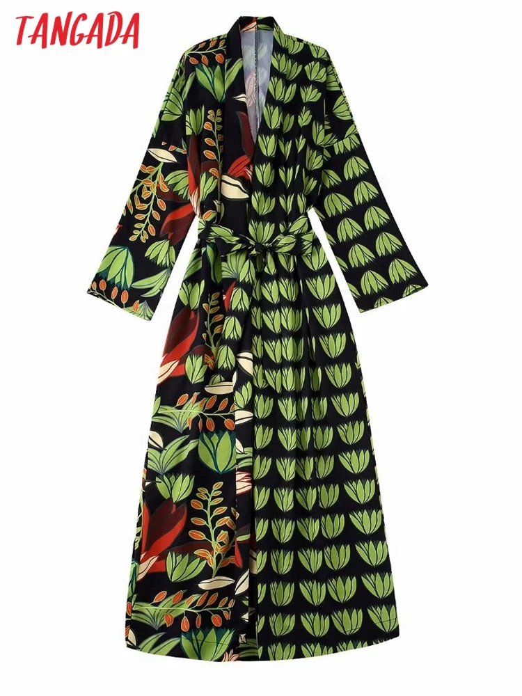 

Платье женское длинное с поясом, V-образным вырезом и длинным рукавом