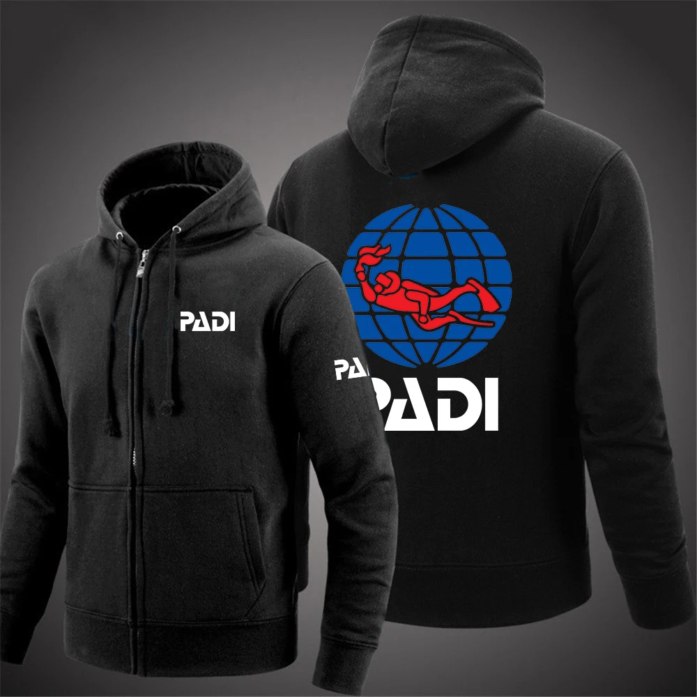 

Scuba Driver Padi Print Men's Winter Hoodies Slim Fit Hooded Sweatshirt Outwear Warm Coat Jacket Zip Up Casual Coat Tops