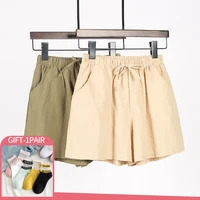 cotton linen high waist shorts summer women casual shorts fashion solid color wide leg pants streetwear womens shorts