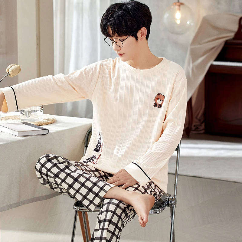 QUHENG 2022 Men's Home Suits Long-sleeved Trousers Suits for Autumn and Winter Pijamas for Men Cotton Design Pajamas for Men