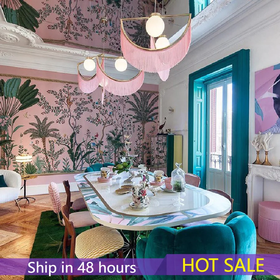 

Indoor Lighting Cloth Tassel Led Chandelier Bulb Suspension Hanging Lamp Fixtures Decoration Home Kitchen Island Pendant Lights