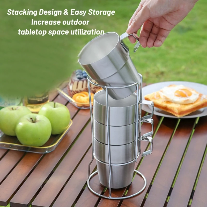 

4 Pcs Metal Drinking Glasses Stainless Steel Camping Cups with Holder Durable