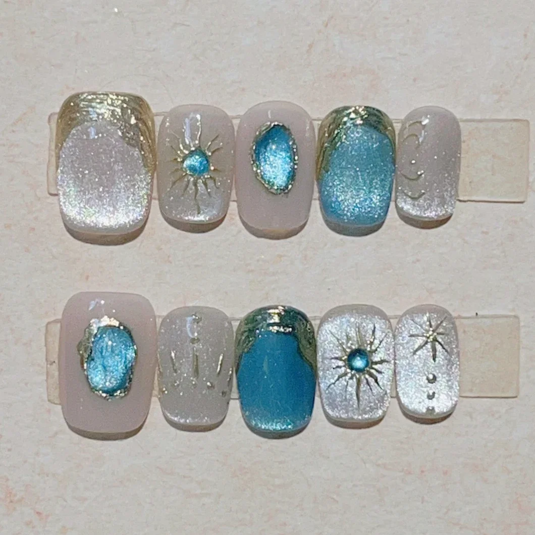 10 шт. милые синие ногти ручной работы полное покрытие дизайн кошачий глаз для