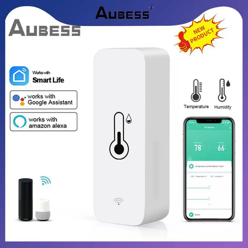 

Voice Control Indoor Hygrometer Smart Home Temperature And Humidity Sensor Tuya Smart Thermometer App Remote Monitor Tuya Wifi