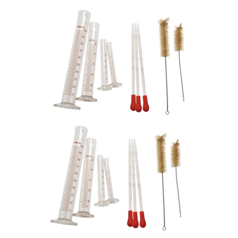

8 Measuring Cylinder - 5Ml, 10Ml, 50Ml, 100Ml - Premium Glass - Contains 4 Cleaning Brushes + 6 X 1Ml Glass Pipettes
