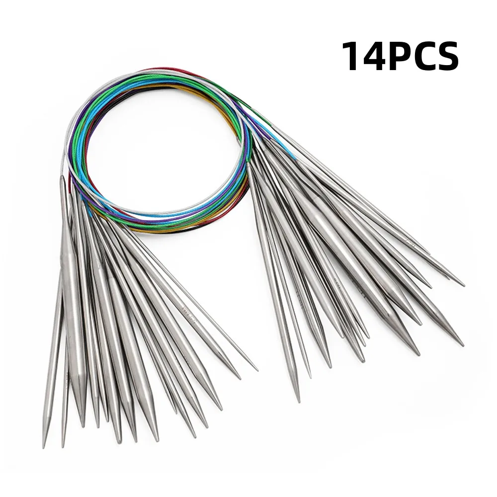 

14pcs 2.25-10.0mm Multicolor Tube Circular Circular stainless steel Knitting Needles 40cm - 120cm Crochet Hooks Set Sewing Tools