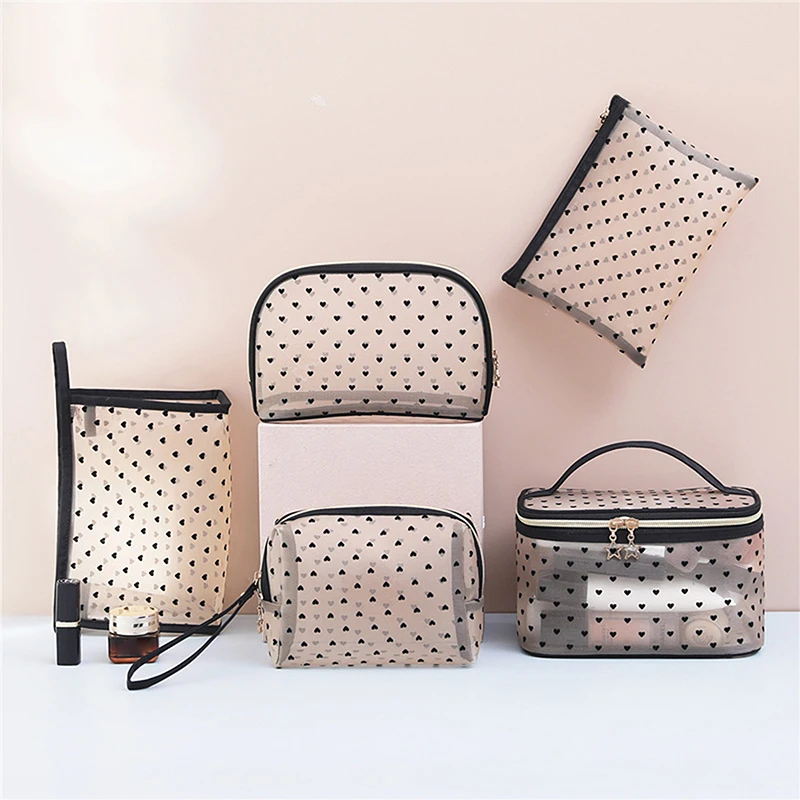 

Love Makeup Bags Mesh Cosmetic Bag Portable Travel Zipper Pouches For Home Office Accessories Cosmet Bag