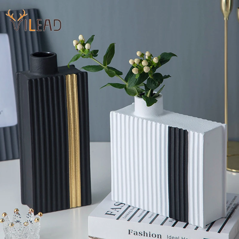 

Vilead Nordic Style Ceramic Vase Black/White Vertical Square Decoration Interior Dining Table Living Room Home Bedroom Decor