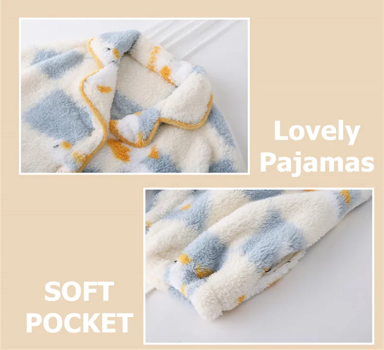 Yasuk Autumn Winter Fashion Women's Casual Lovely Print Dunk Warm Soft Sleepwear Pajamas With Pants Velvet Pullover Thick Button