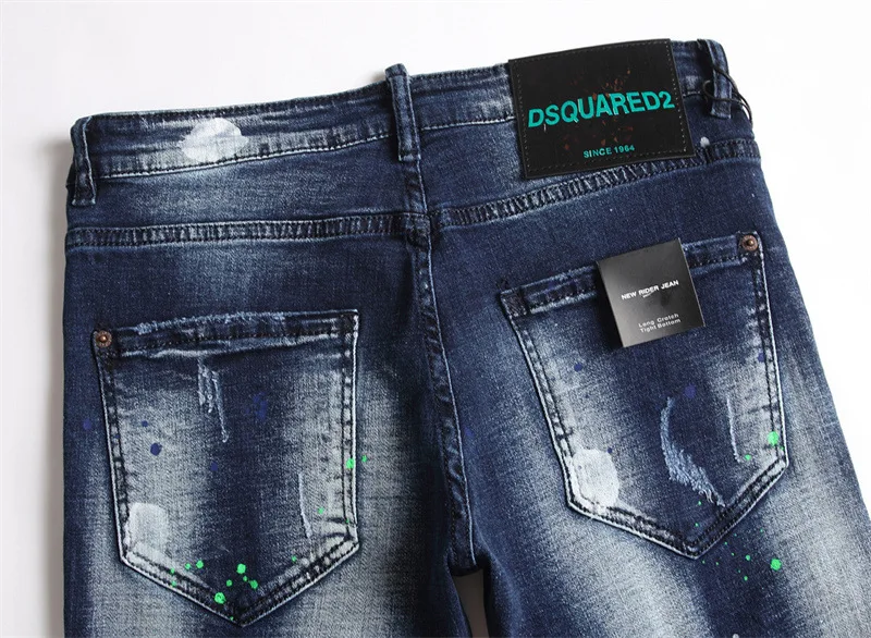 2022 spring and autumn new Dsquared2 hole patch men's paint inkjet stretch D2 jeans skinny beggar men's pants 1232