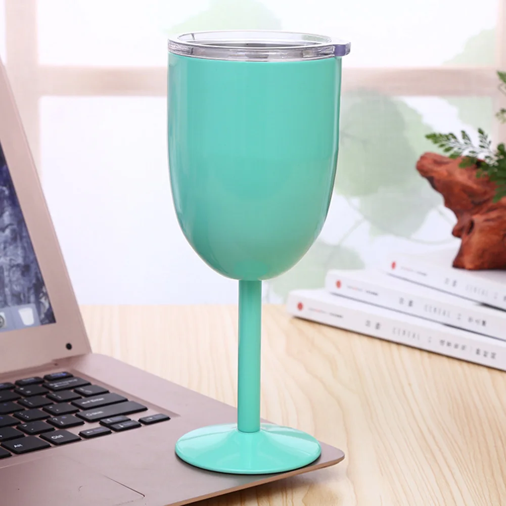 

10oz Glass Wine Goblets Stainless Steel Wine Glass Beer Wine Cup Stainless Steel Wine Glasses Cocktail Party Mug Cup with Lid